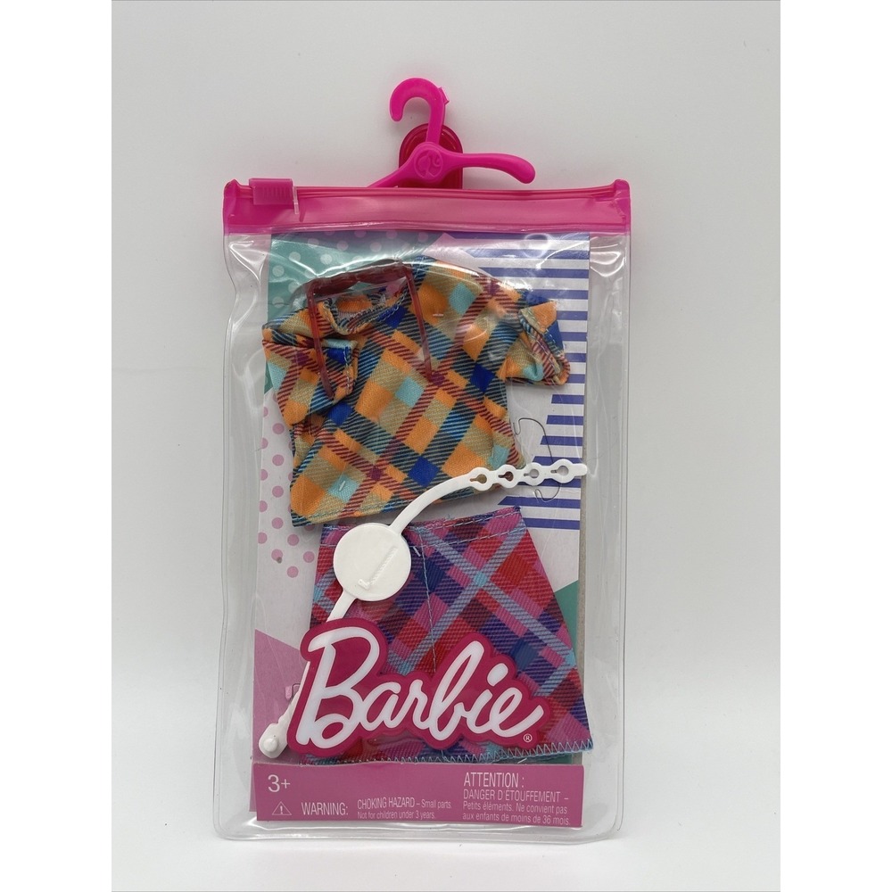 Barbie Doll Fashion Pack Plaid Top Skirt Sunglasses Purse GRC10 Mattel NEW - Picture 1 of 4